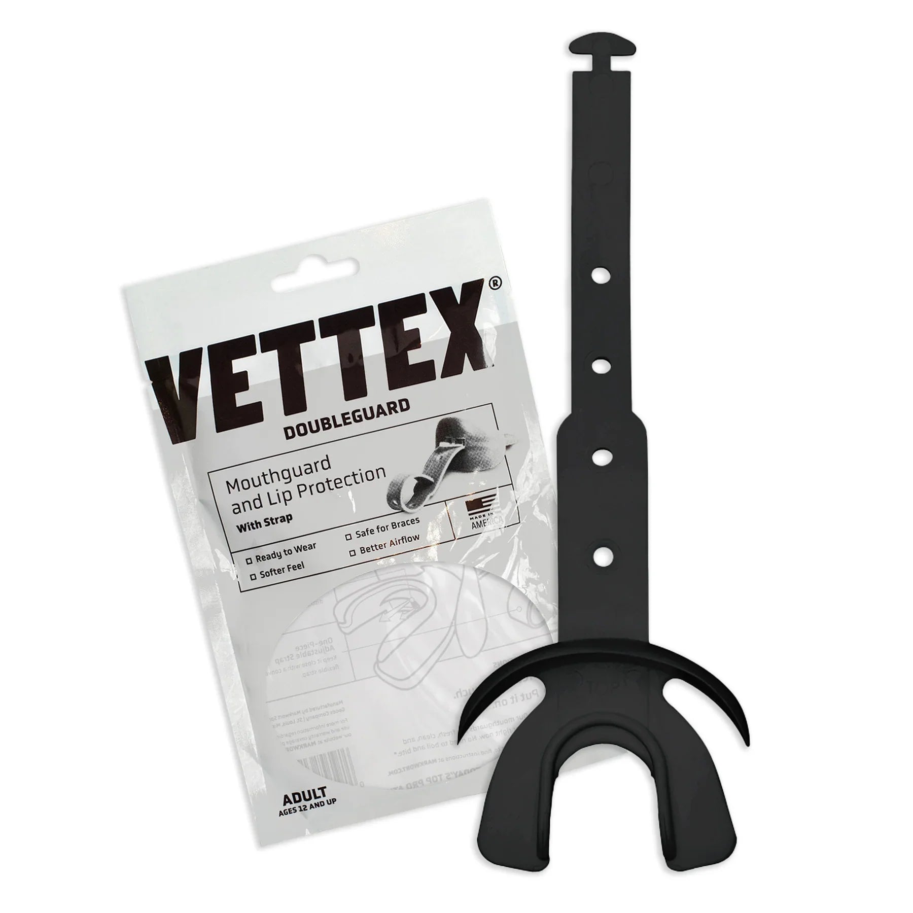 Vettex DoubleGuard lip guard football mouthguard - black - youth and adult sizes