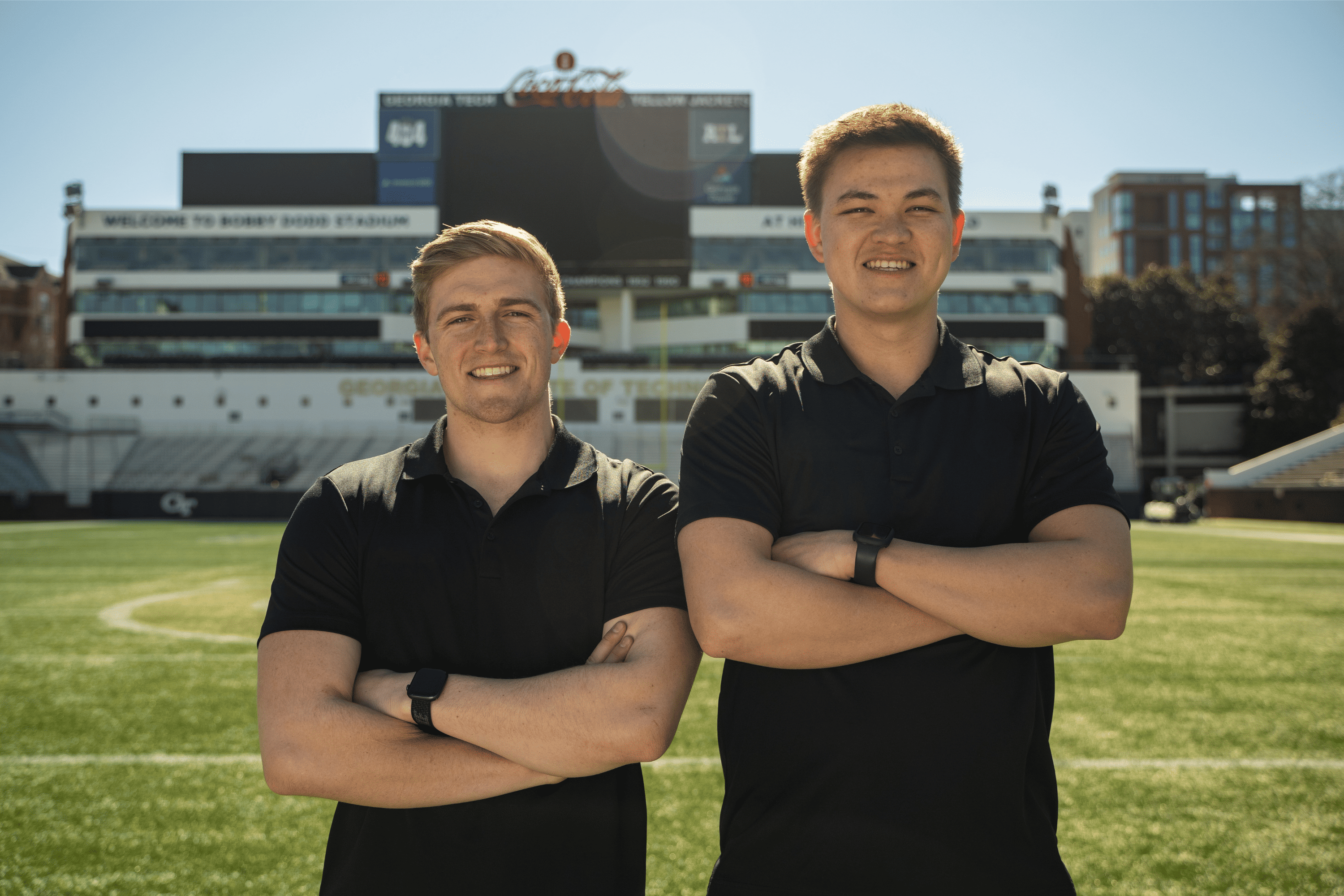 Vettex Sports founders Mike Pullen and Mat Quon at Georgia Tech — the origin story of the patented football grip sleeve worn by 40+ FBS programs
