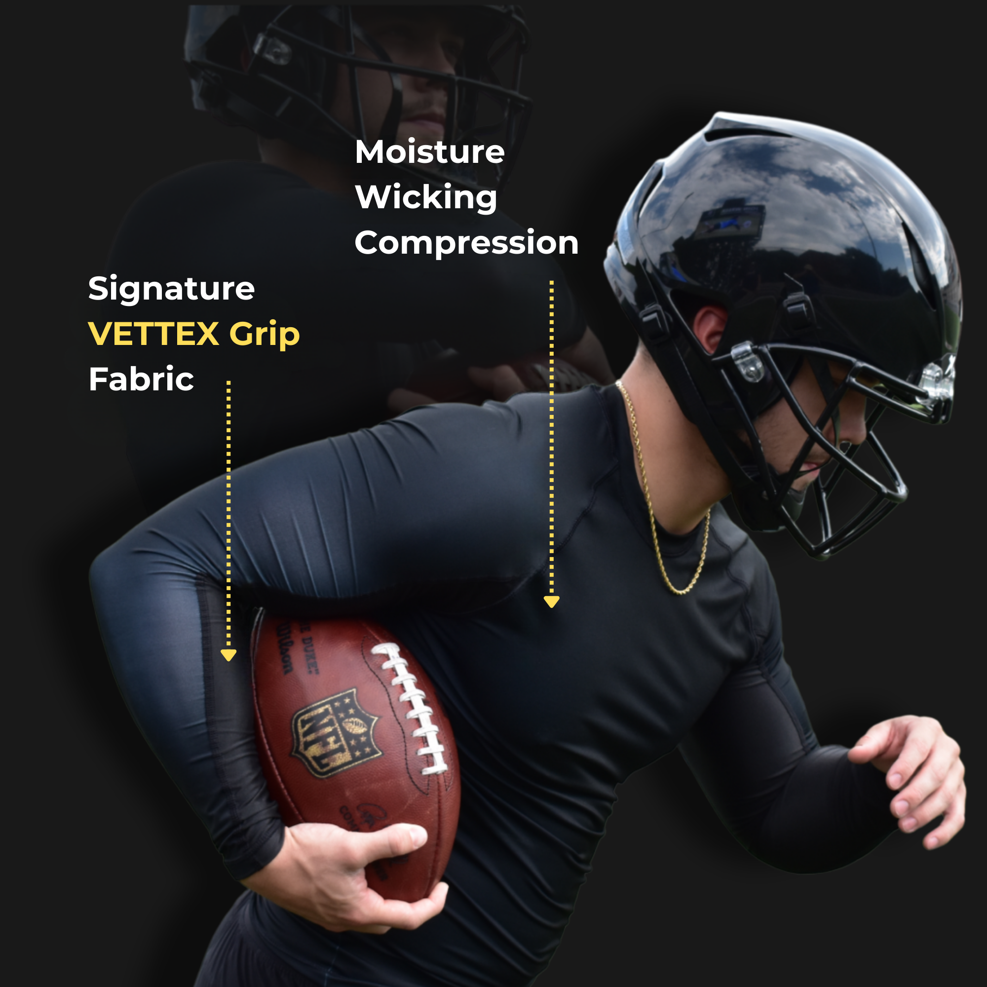 Vettex Sports — receiver hands and grip sleeve close-up