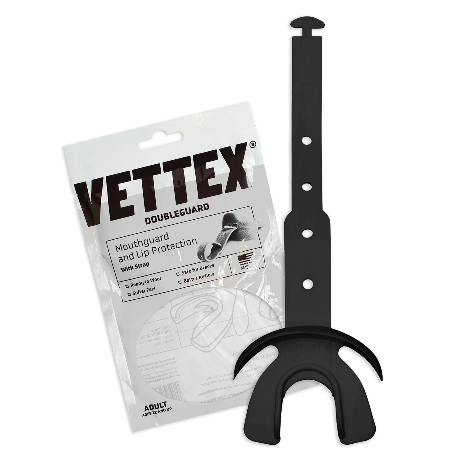 Vettex DoubleGuard lip guard football mouthguard - black - youth and adult sizes