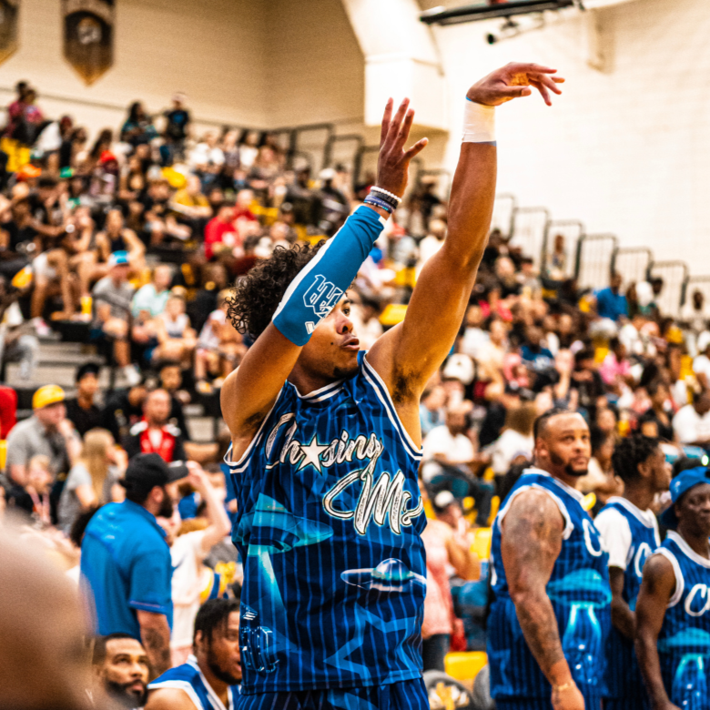 Basketball player shooting during a game